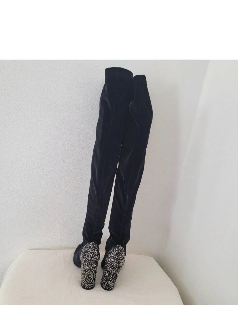 Nasty gal circa 2015 Black Over-The-Knee Boots with Sparkle black Block Heel